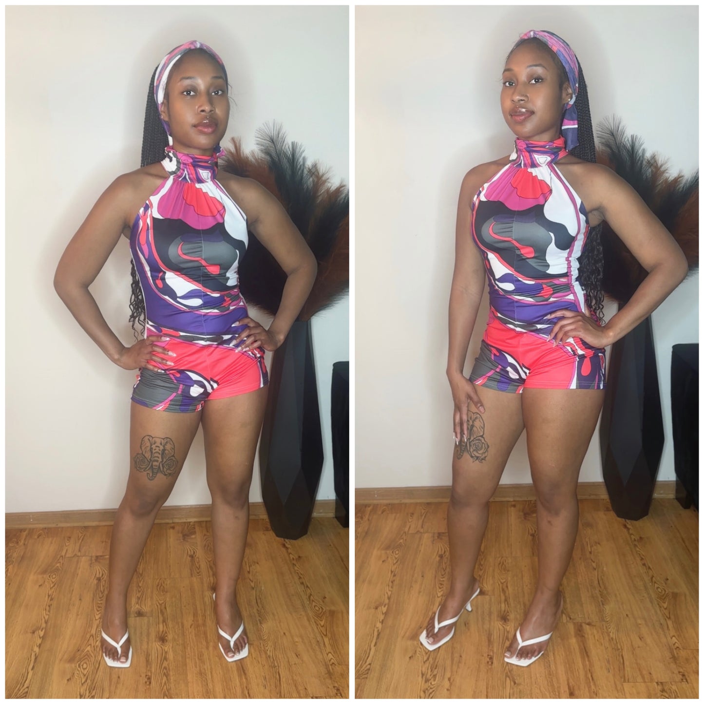 Tiffany Abstract Romper/W Scarf
