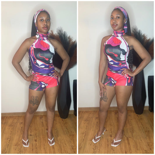 Tiffany Abstract Romper/W Scarf